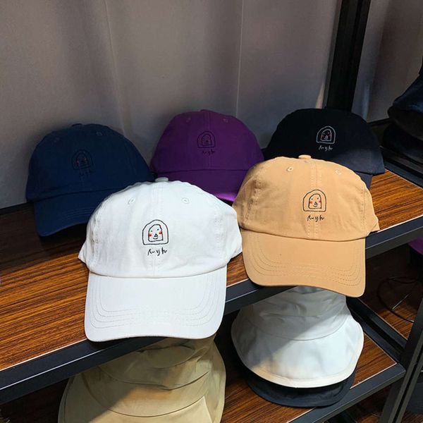 

children's harajuku summer hood embroidery line cartoon head baseball travel sunscreen cap, Blue;gray