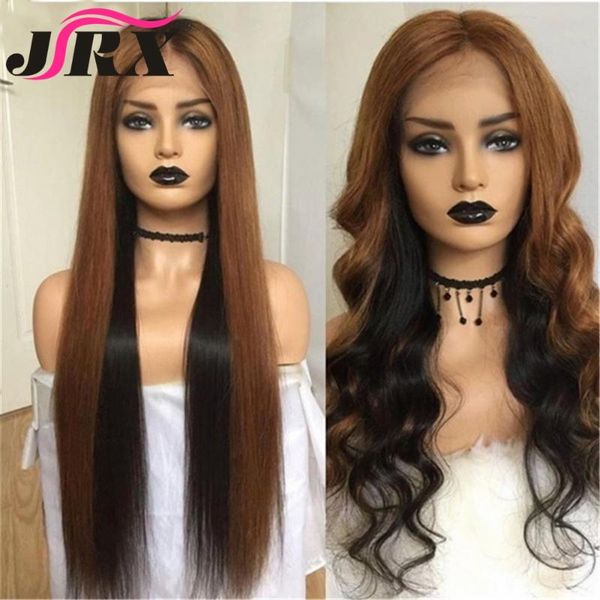 

jrx hair body wave lace front human hair wigs brazilian straight ombre brown lace closure wigs remy pre plucked, Black;brown