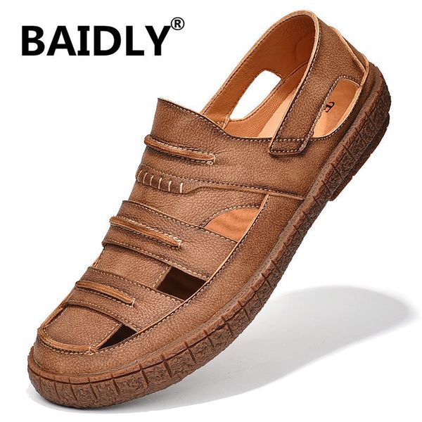 

new fashion summer shoes cow leather men sandals mens casual shoes non-slip genuine leather beach sandals plus size 38-46 t200420, Black