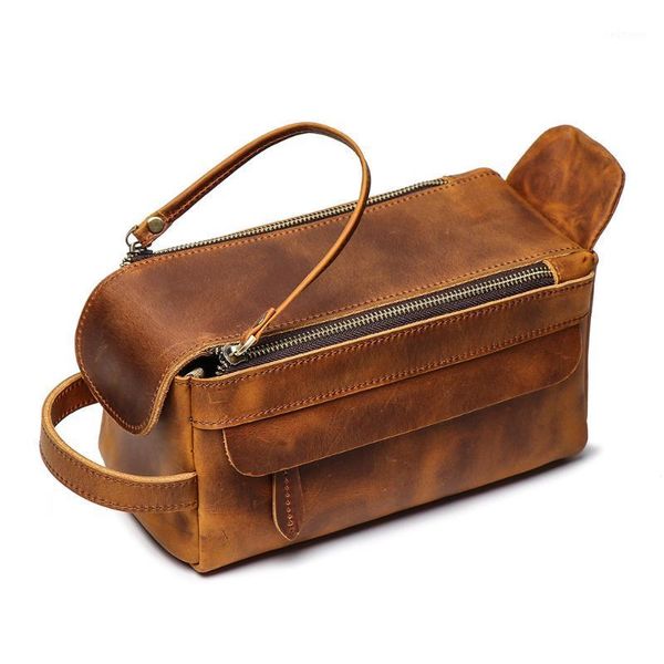 

men women genuine leather cosmetic bags travel function makeup case zip make up organizer storage pouch toiletry beauty wash bag1