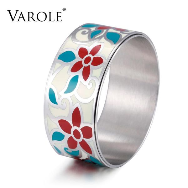 

varole double layer big trendy bracelet elegant classic stainless steel metal enamel bangles for women enamel jewelry pulseiras, Black