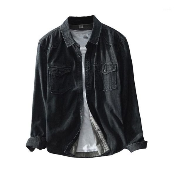 

spring autumn men's casual denim shirt coat cotton wash denim slim long sleeve shirt lapel -3xl1, White;black