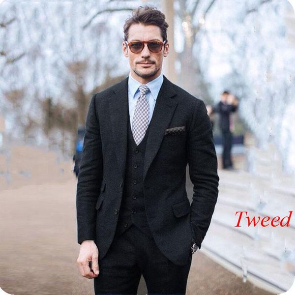 

men's suits & blazers vintage black grey tweed men wedding for man jacket bridegroom groom wear blazer slim fit custom made tuxedo form, White;black