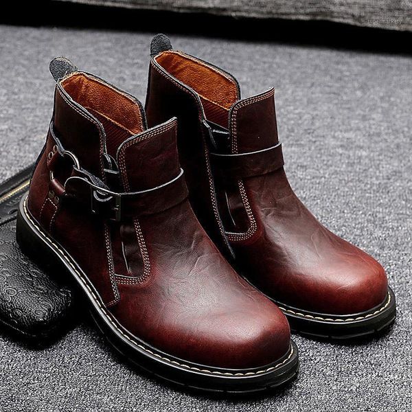 

cimim winter fashion boots comfortable genuine leather outdoor casual high men's boots new1, Black