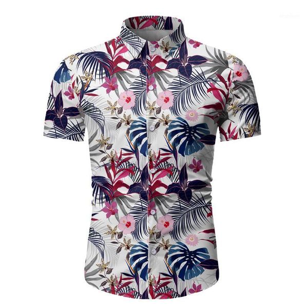 

men's casual shirts 2021 summer mens short sleeve beach hawaiian cotton floral regular plus size clothing fashion1, White;black