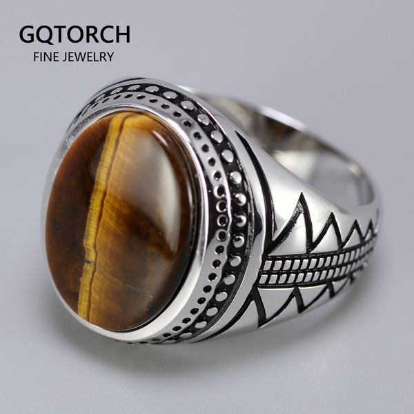 

genuine solid men's ring silver s925 retro vintage turkey rings with natural tiger eye stones turkish jewelry 925 silver jewelry 201110