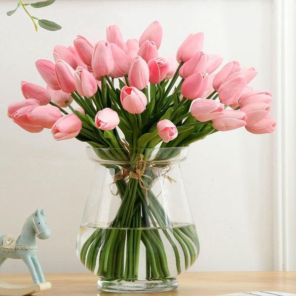 Декоративные цветы венки 9шт/набор красоты латексные тюльпаны цветочные искусственные букет. Фальшивое свадебное украшение для свадьбы1