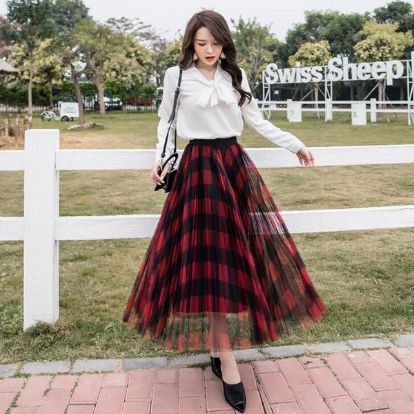 

2020 large size women mesh tulle skirts fashion elastic high waist mesh skirt long skirts midi skirt saias faldas jupe femmle1, Black