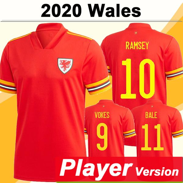 

2020 allen ramsey player version mens soccer jerseys wales new national team bale wilson home away football shirt short sleeve uniforms, Black;yellow