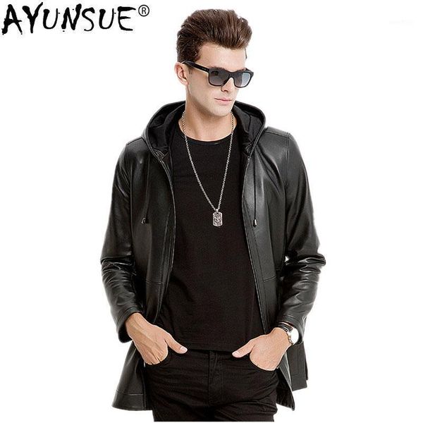 

ayunsue winter jacket men genuine sheepskin leather jacket men clothes 2019 autumn plus size coat jaqueta de couro m6660 my7911, Black
