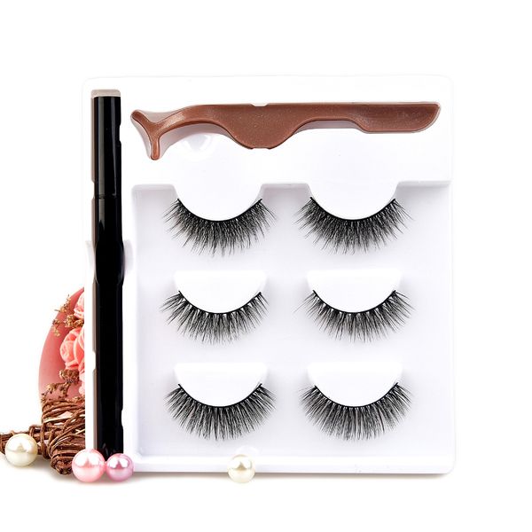

[eyelash set for makeup-002]waterproof magnetic eyeliner with 3 pairs eyelashes and tweezer long lashes set useful magnet eyelashes