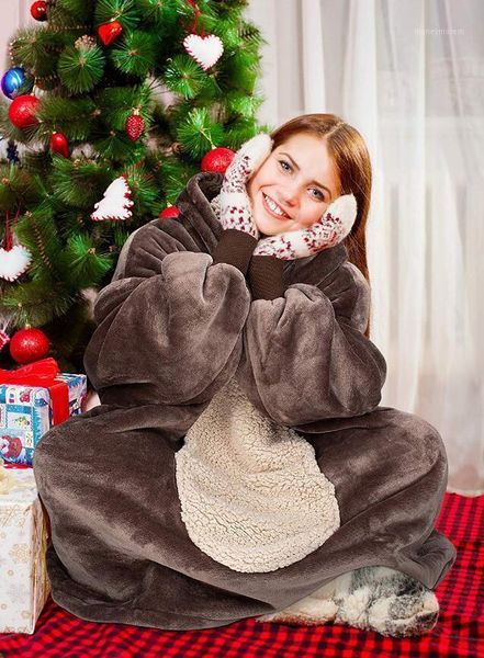 

women oversized blanket sweatshirt, super soft wearable sherpa lining hoodies with animal ears and warm front pocket1, Black
