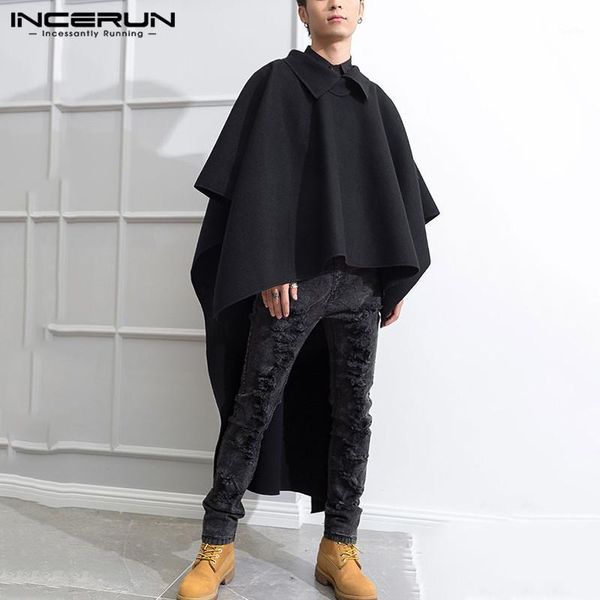 

vintage outwear streetwear incerun fashion solid color poncho autumn loose coats men long sleeve lapel neck irregular cloak 5xl1, Tan;black