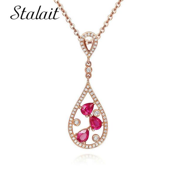 

pendant necklaces long austrian crystal water drop & pendants gold color red flower maxi for women gift collares, Silver
