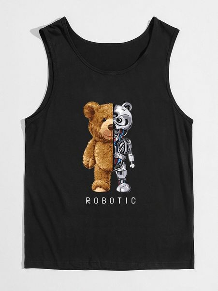 

men toy bear and letter graphic tank 06u0#, White;black