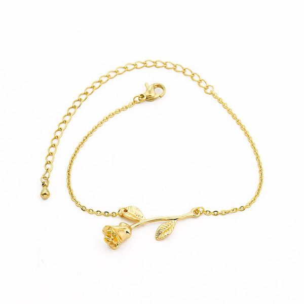 

rose flower charm bracelets for women girls gold silver color stainless steel female chain link bracelet fashion hand jewelry, Golden;silver