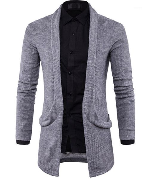 

men's casual lapel long sweater knit cardigan1, White;black