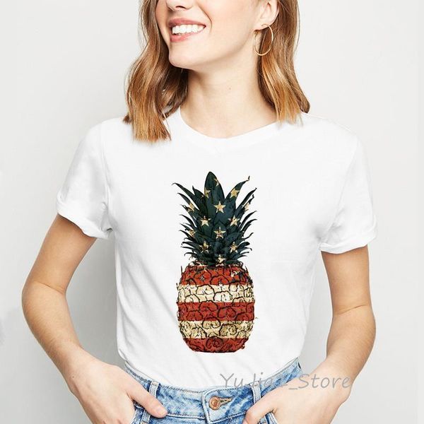 

pineapple fruit print t-shirt women clothes 2021 vogue funny t shirts camiseta mujer harajuku shirt white tshirt