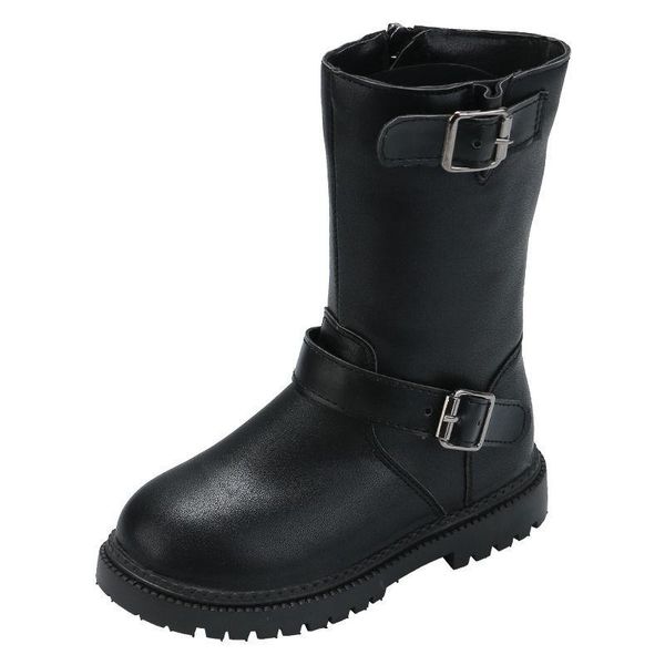 

boots wholesale 2021 kids mid calf children brand shoes baby girls motorcycle boys real leather, Black;grey