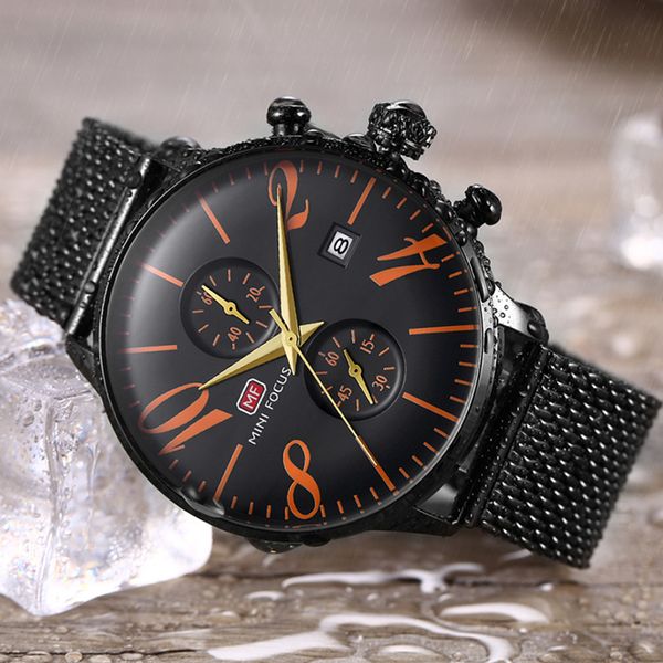 

mini focus business watch men waterproof black stainless steel mens watches fashion quartz wristwatch relogio masculino 2020 new t200409, Slivery;brown