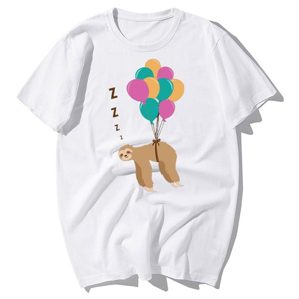 

sport funny flying balloons with sleeping sloth print t shirts men casual cotton hip hop tees harajuku streetwear