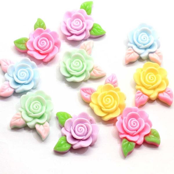 

20/50 pcs assorted pastel color resin rose flower cabochons 20*22mm resin flatback rose flower beads beautiful chunky flowe