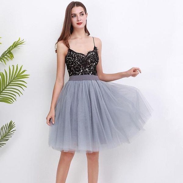 

new puffty layered tutu tulle skirts womens high waist midi knee length chiffon skirt jupe female tutu skirts faldas saia, Black