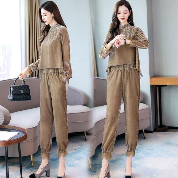 

2021 women's ensemble new fall style is very fairy red net was fine lace loose foreign leg set of two pieces 6cwz, White