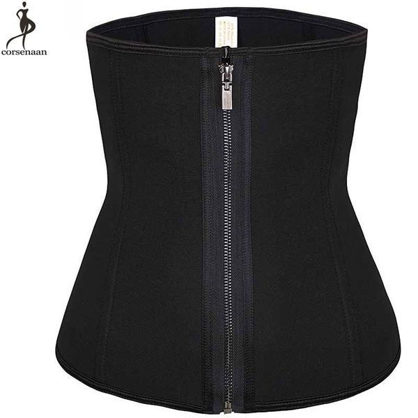 Neopren Taille Trainer Zip Up 3 Haken Taille Cincher Stahl Boned Taille Training Gürtel Schwarz Korsett Minceur Plus Größe 6XL Gorset LJ201209