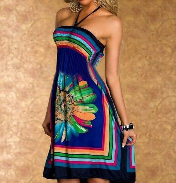 

boho summer women dress sundresses off shoulder floral print tunic beach dresses big size halter mini sundress, Black;gray