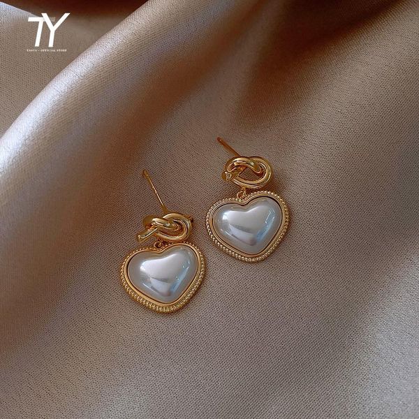 

dangle & chandelier elegant romantic pearl love peach shaped gold earrings for woman 2021 fashion korean jewelry wedding party unusual, Silver