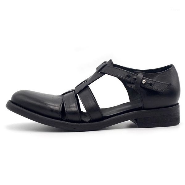 

goodyear handmade gladiators cut out mens sandals summer full grain leather sandals big size euro 38-451, Black
