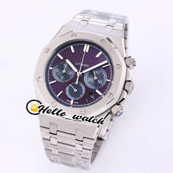 

new oak 41mm 26338pt.oo.1220pt.01 miyota quartz chronograph mens watch purple texture dial satch ss steel bracelet watches hello_watch, Slivery;brown