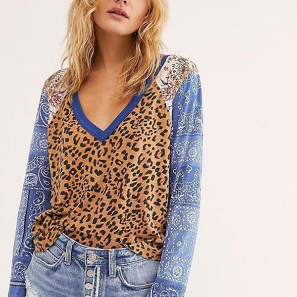 

leopard v-neck t-shirt women raglan sleeve tee 2021 summer autumn long sleeve tee shirts casual female v neck, White