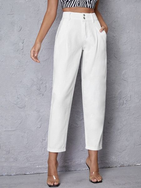 

fold pleat mom cropped jeans i4n2#, Blue