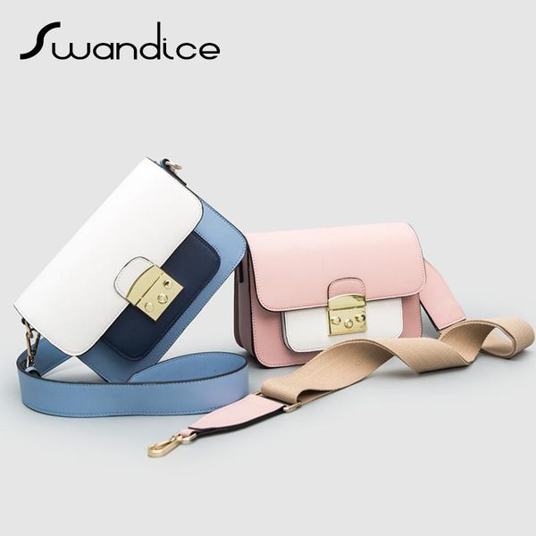 

contrast colour lock flap crossbody shoulder messenger bag small mini women female handbag microfiber leather