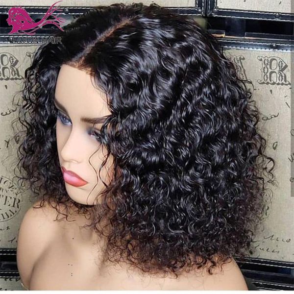 

lace wigs eayon short curly front human hair 13x6 frontal peruvian remy bob wig with baby for women pre plucked, Black;brown