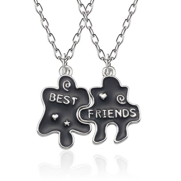 

2 pieces / set of friend necklace fashion pink black geometric puzzle irregular pendant necklace bff friendship jewelry, Silver