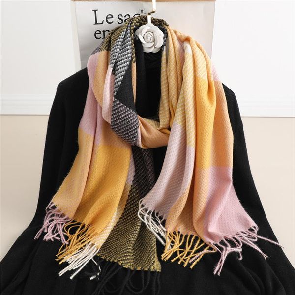 

plaid long scarf winter warm cashmere women pashmina foulard bandana scarves female luxury tassel shawl wraps 2020 new wmtbjz bdesybag, Blue;gray