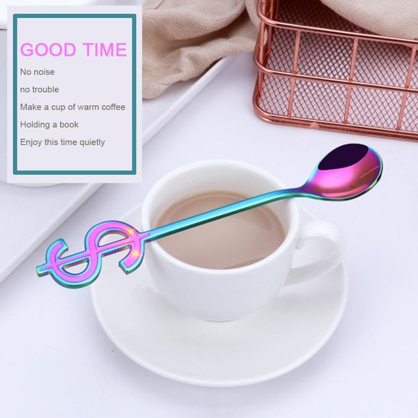 

1pcs colorful stainless steel dollar shape spoon creative milk coffee spoon ice candy teaspoon accessorie h jlluqb