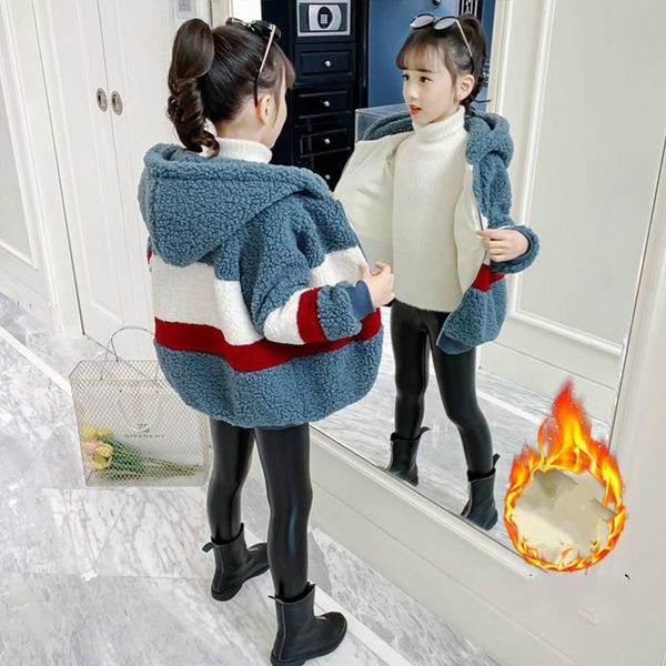

2021 new girls spring autumn plus velvet thick furry cute padded jacket, Blue;gray
