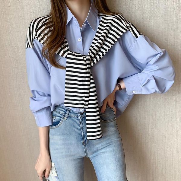

female cute long sleeve lapel women's blouses solid printing button design1, White