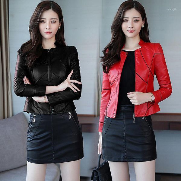 

pu plus size leather fur jacket women new 2020 woman leather clothing short slim spring autumn motorcycle jackets female coats1, Black