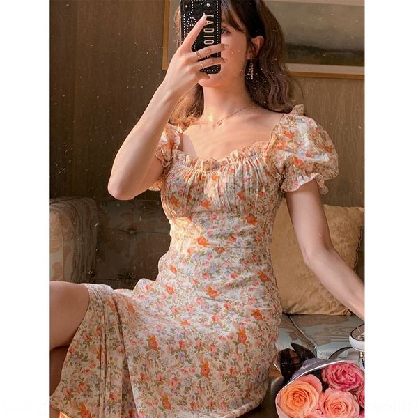 

o2b3o summer new style square collar dress early summer and sweet orange flower series bubble short sleeve long lace skirt lace skirt for iu, Black;gray