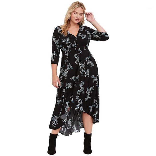 

2020 black casual floral dress boho 5xl big size women winter dress plus size maxi long large vintage party vestidos1, Black;gray