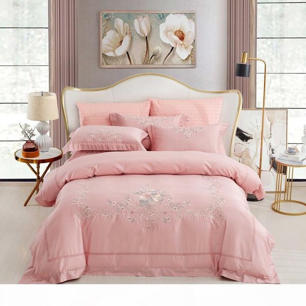

pink embroidery bedlinen bedding set king  size bed linen egyptian cotton duvet cover bedspread set pillowcases