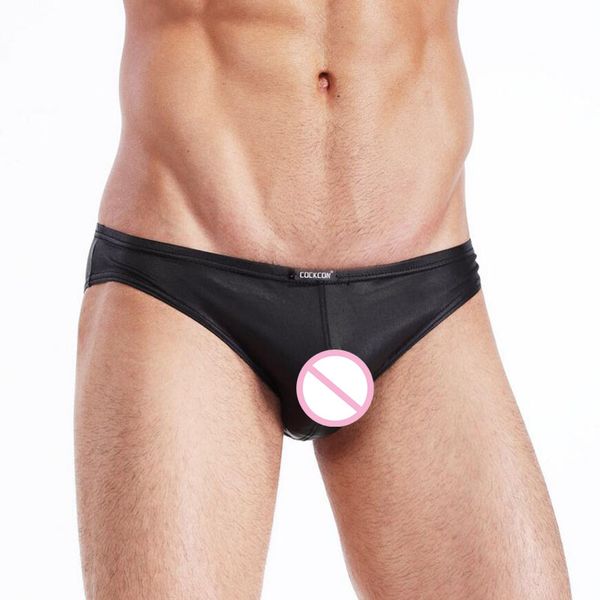 

3Pieces/Lot Sexy Mens Briefs Ultra-Thin Fashion Mens Underwear Briefs High Quality Lmitation Leather Cuecas Men Underwear, 01