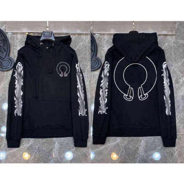 

classic mens fashion luxury zipper ch hoodies designer sweatshirts horseshoe sanskrit cross print pullover hooded sweater woman loose jackts, Black