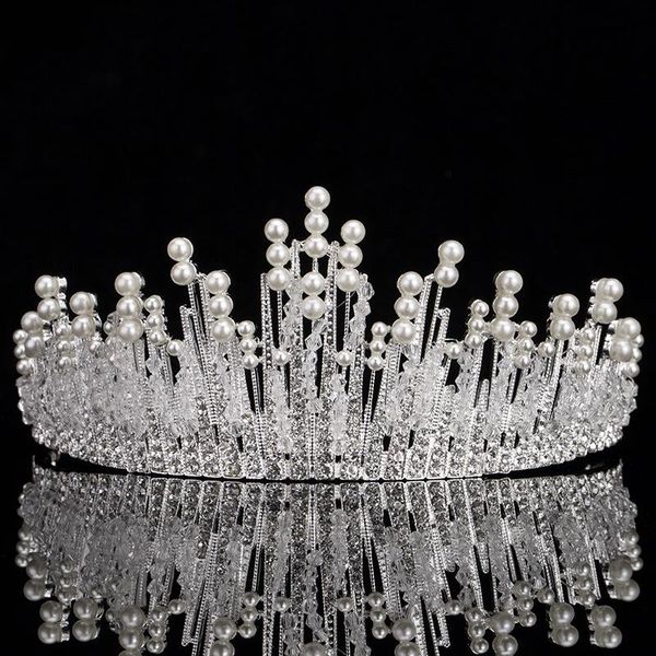 

7*27cm baroque vintage wedding hair accessories bridal tiara for women crystal multilayers pearl crown noiva diadem hair jewelry, Golden;silver