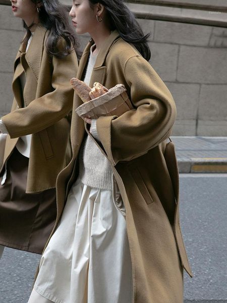 

haverice restaurant wool double coat han edition joker long new winter female cloth coat1, Black